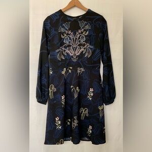 LOFT Navy and Black Floral Long Sleeve Dress